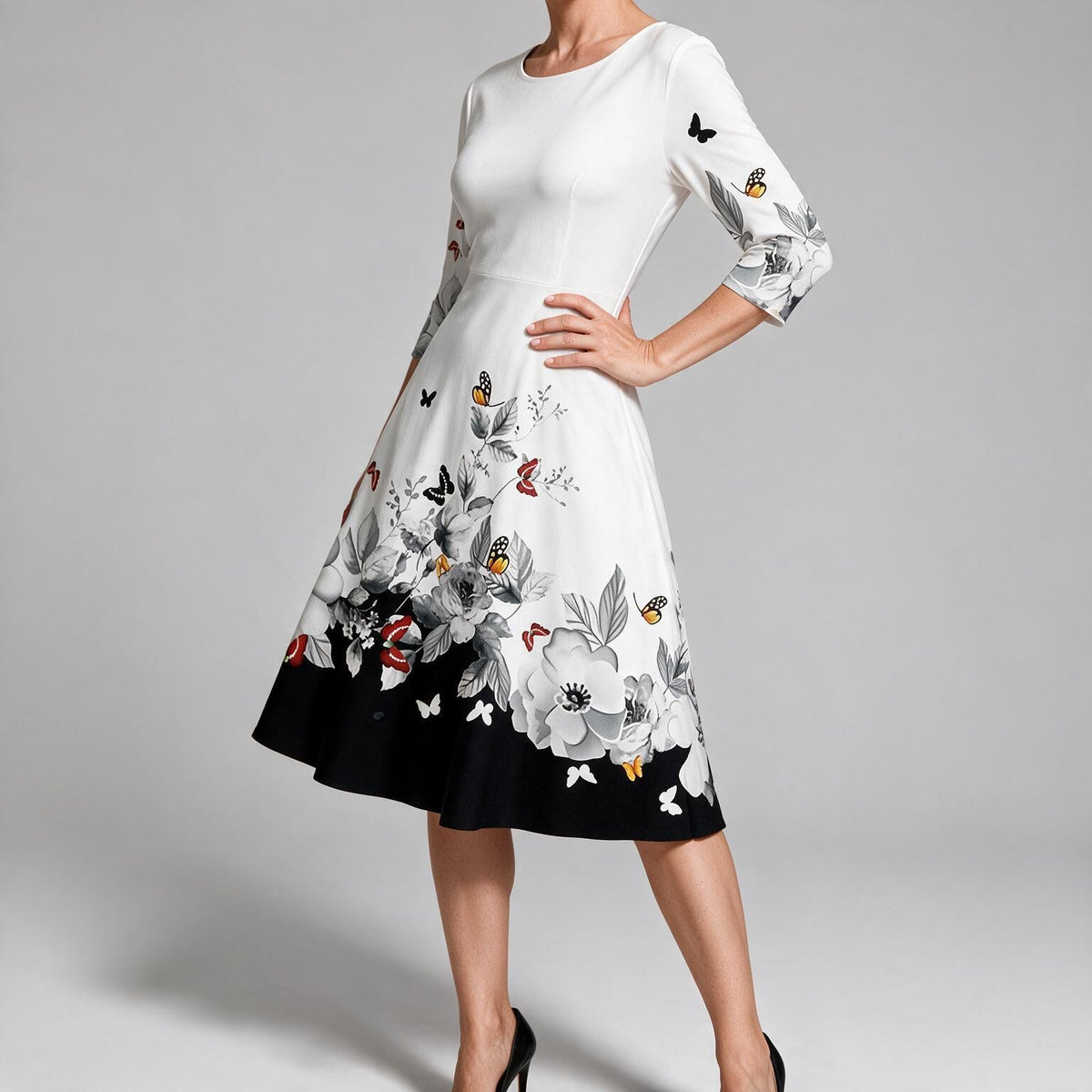 Marguerite | Womens Wedding Guest Floral Round Neck Straight Midi Dress
