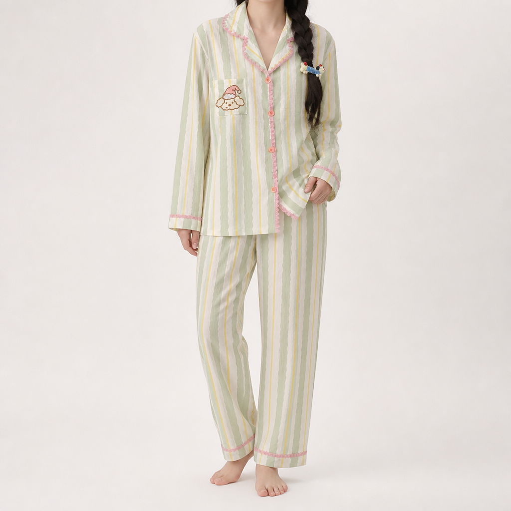 Beatrix | Womens Long Sleeve Cotton Pyjama Set Loungewear, Green