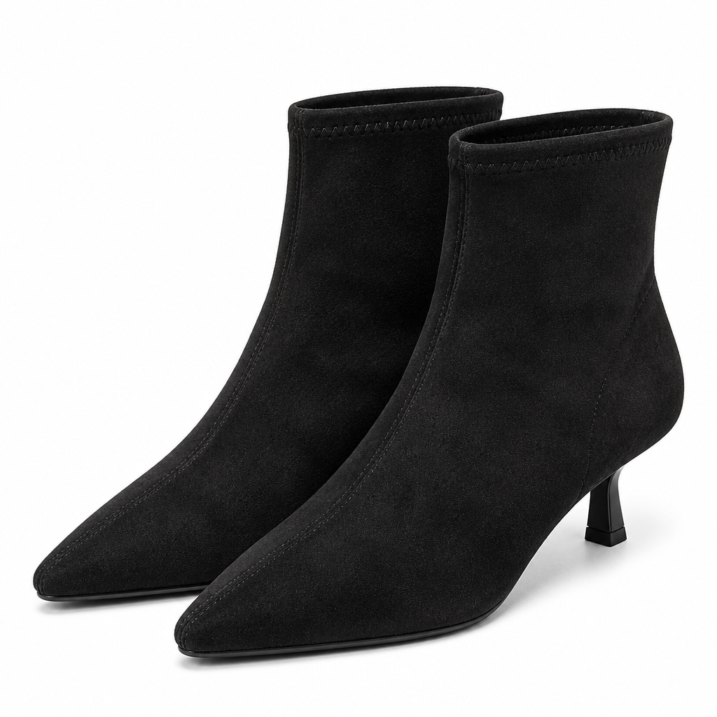 Odalys | Womens Ankle Boots Pointed Toe Kitten Heel Suede Boots Black 2 packshot