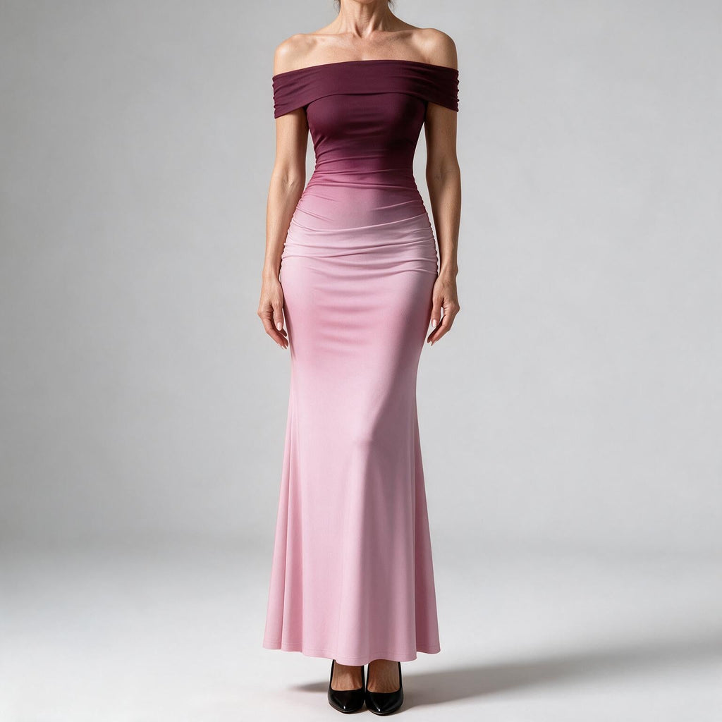 Reggie | Womens Bodycon Dress Short Sleeve Gradient Off Shoulder Long Dress