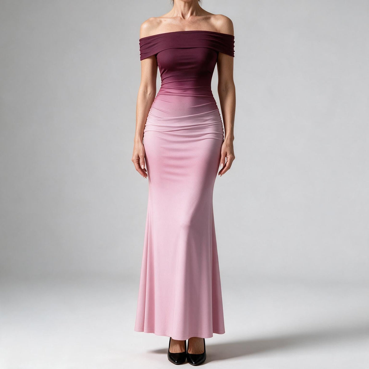 Reggie | Womens Bodycon Dress Short Sleeve Gradient Off Shoulder Long Dress