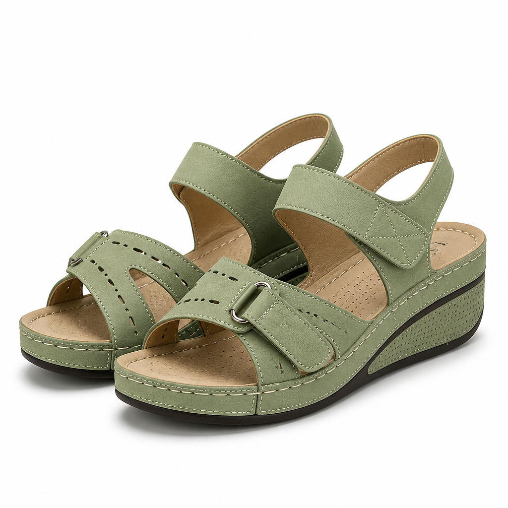 Renata | Womens Wedge Sandals Round Toe Cut Out Comfort Summer Sandals Green packshot