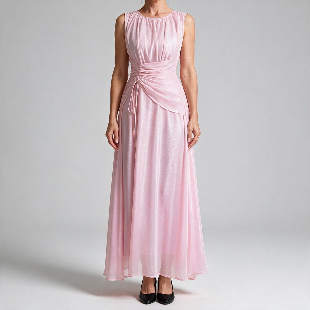 Odette | A Line Chiffon Maxi Wedding Guest Summer Dresses Pink