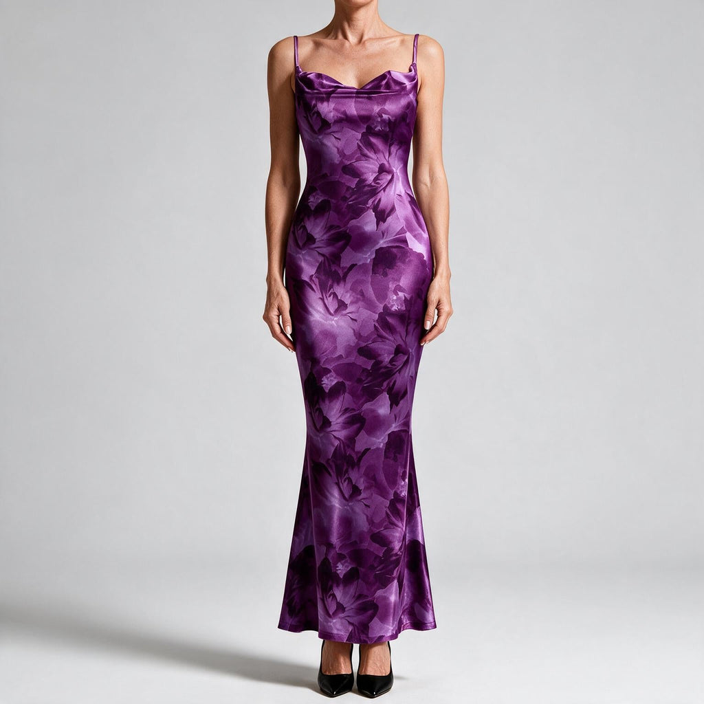 Saskia | Womens Floral Print Strappy Sleeveless Summer Slip Wedding Guest Dresses Lilac