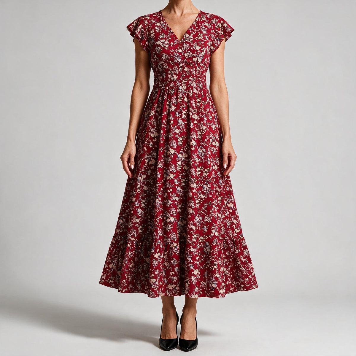 Willa | Womens Wedding Guest Floral Maxi A-Line Summer Dress Red