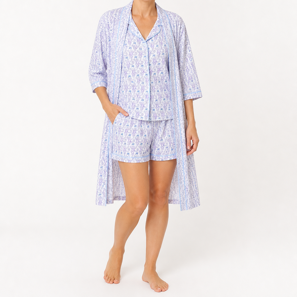 Genevieve | Womens Short Sleeve Cotton Pyjama Set, Cornflower Blue