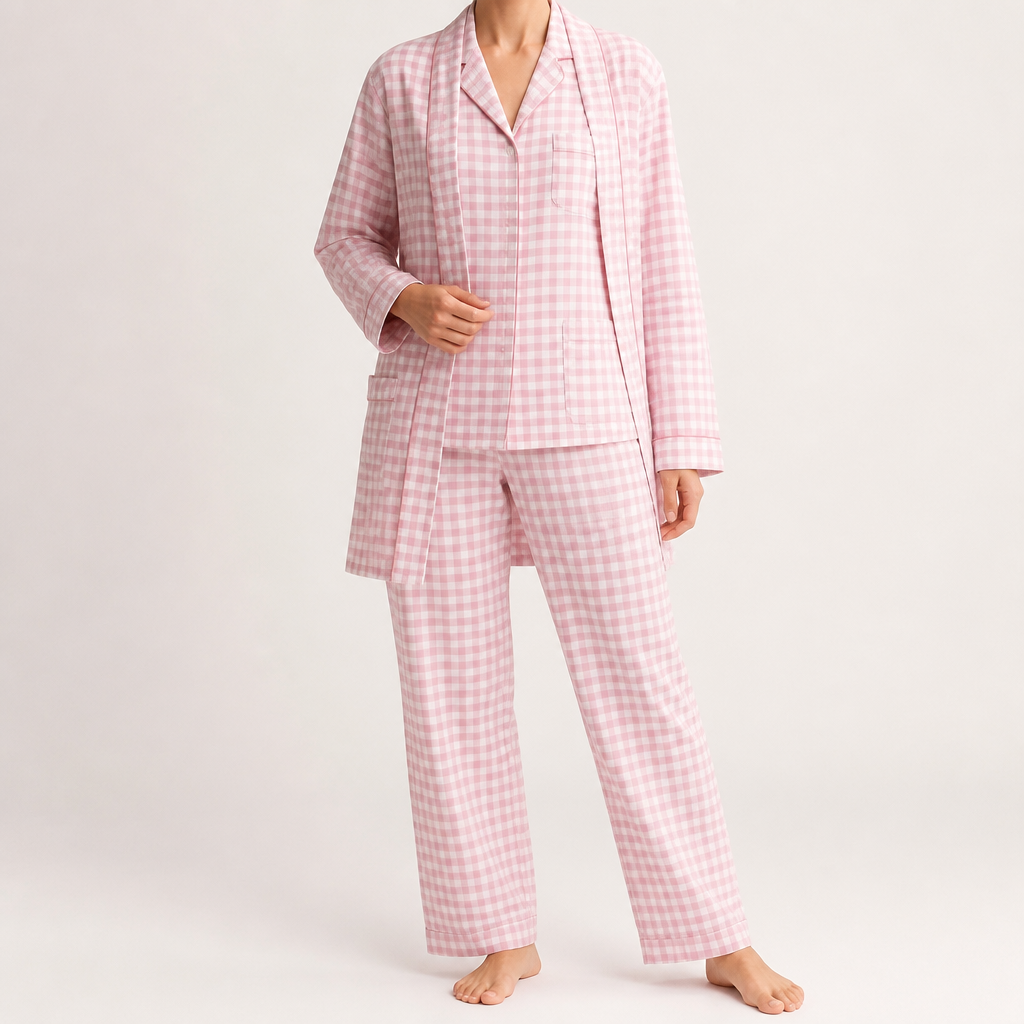 Arabella | Womens Cotton Long Sleeve Pyjama Set, Pink Check