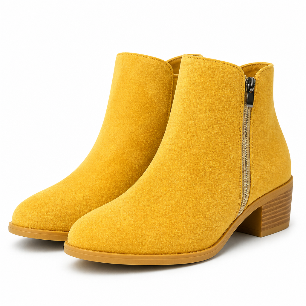 Vesper | Womens Ankle Boots Square Heel Side Zip Pointed Suede Boots Yellow packshot