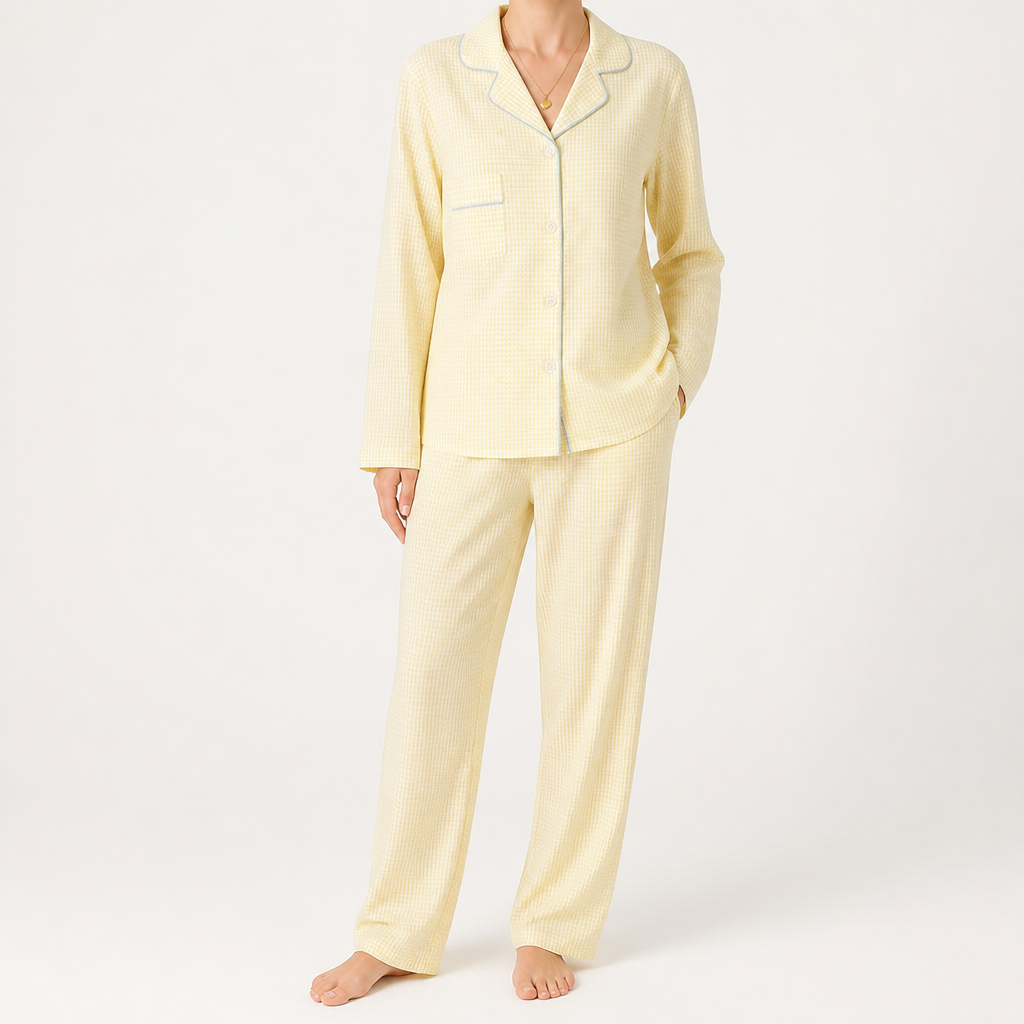 Beatrix | Womens Long Sleeve Cotton Pyjama Set Loungewear, Yellow 4