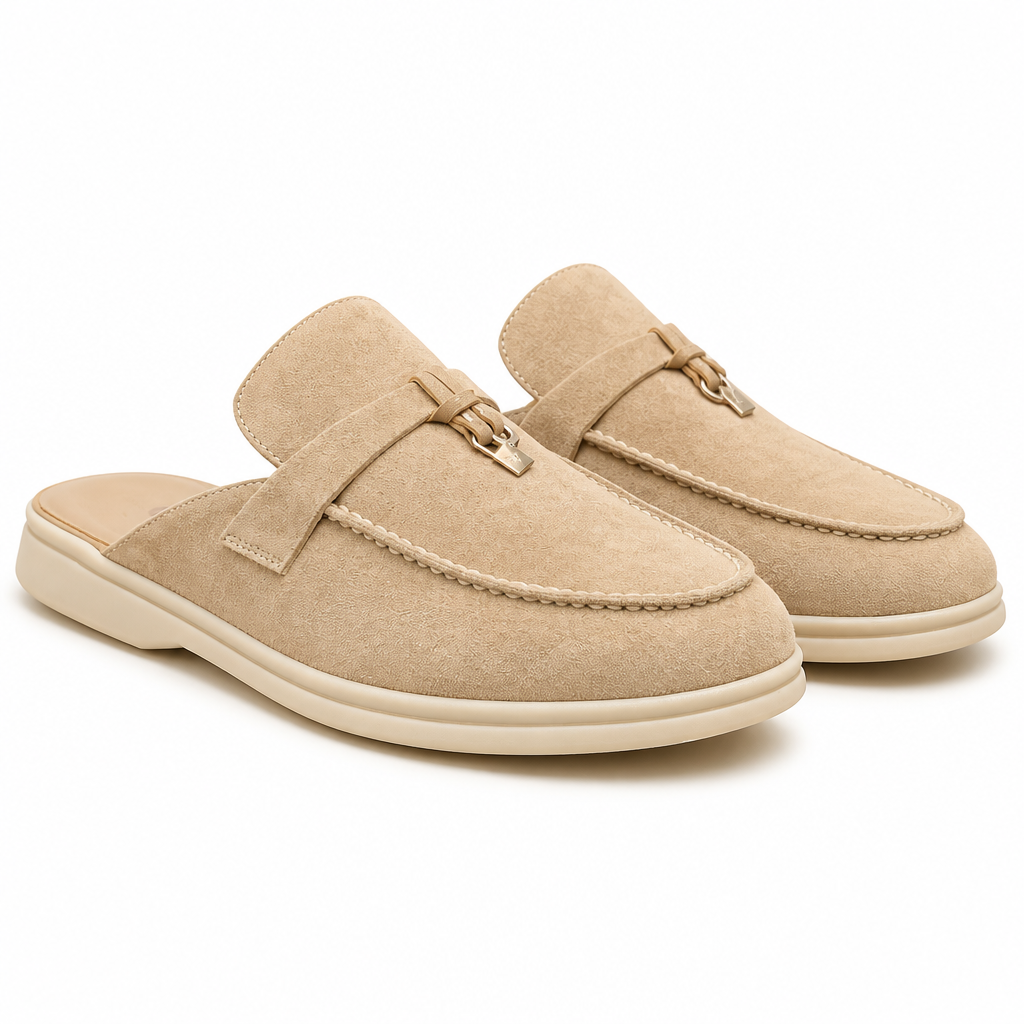 Sasha | Womens Leather Slip on Closed Toe Mules Sandals Apricot packshot