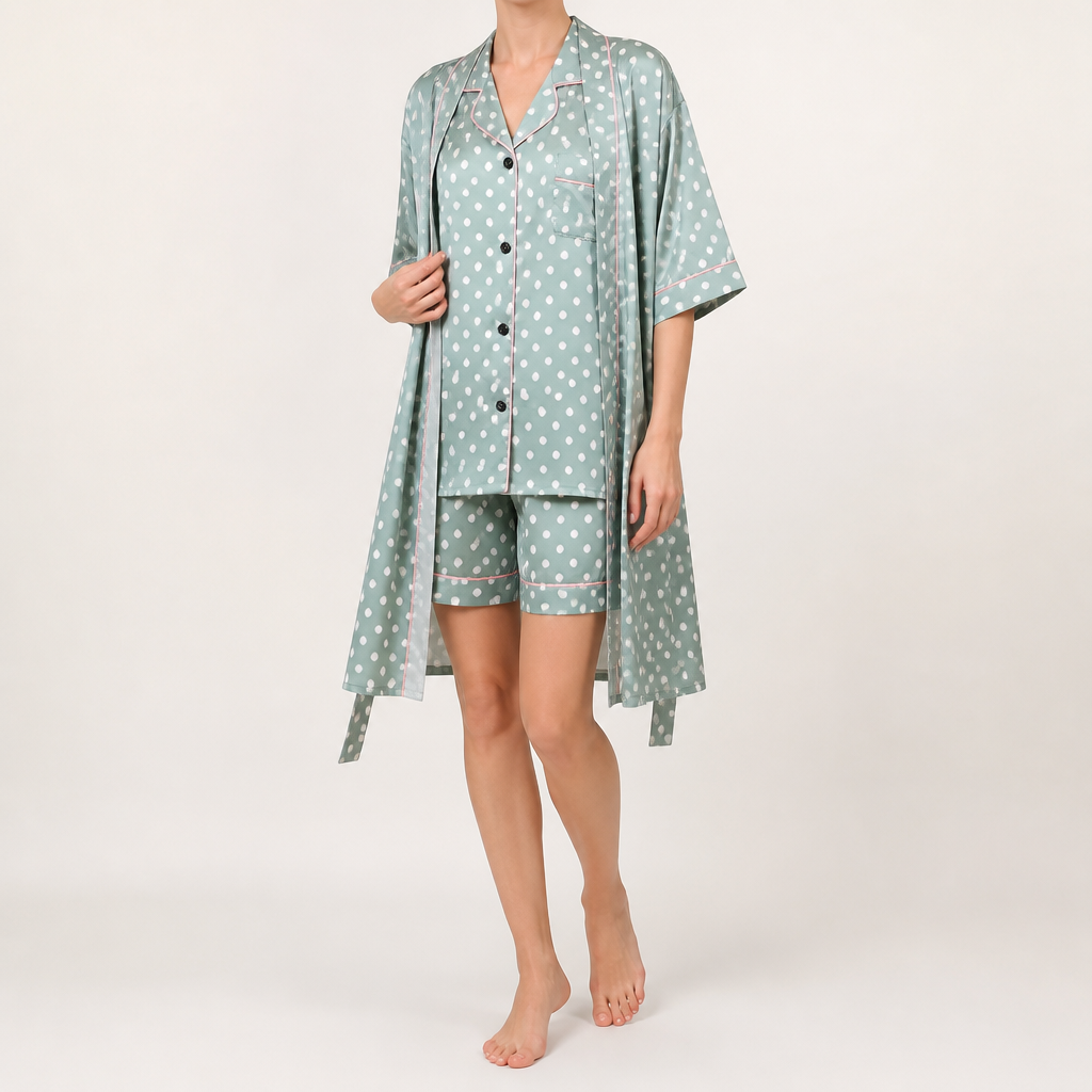 Odette | Womens Short Sleeve Satin Pyjama Set, Green