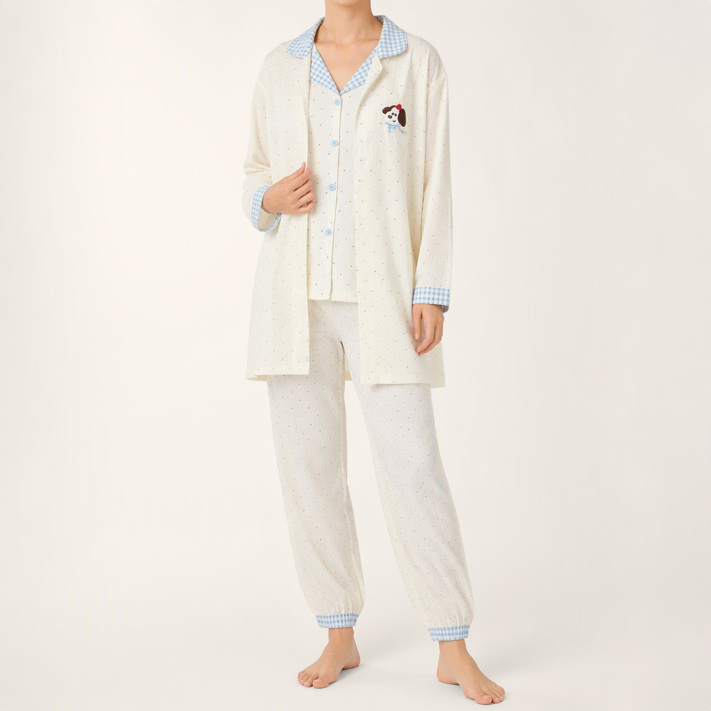 Rosalind | Womens Long Sleeve Button Up Cotton Pyjama Set Loungewear, Blue 5