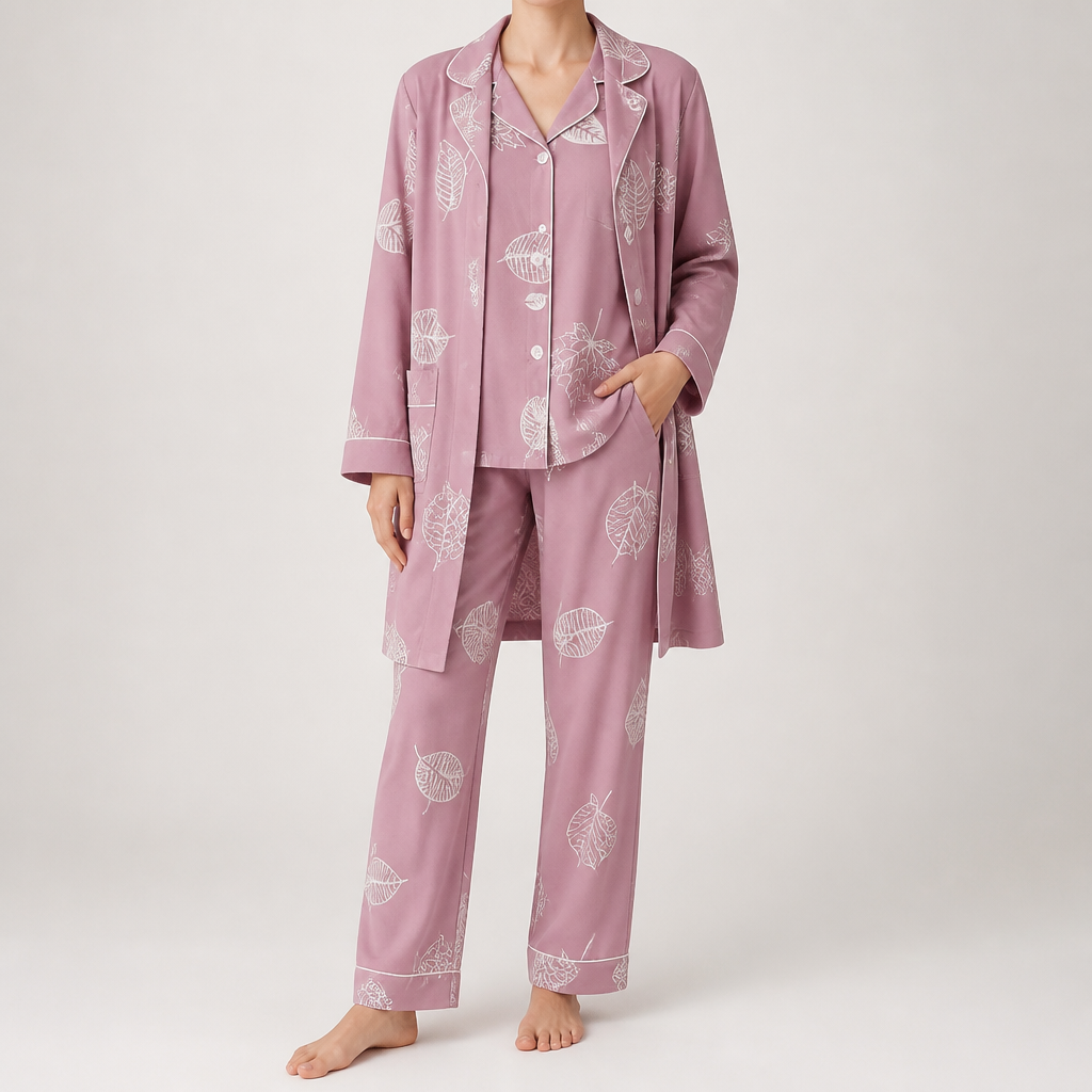 Arabella | Womens Cotton Long Sleeve Pyjama Set, Mauve