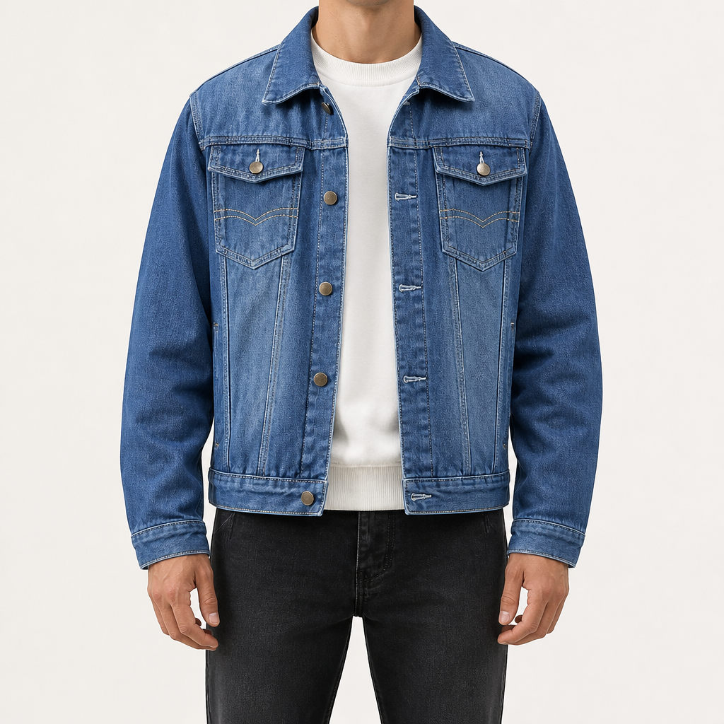 Nathaniel | Mens Fleece Lined Denim Jacket, Dark Blue