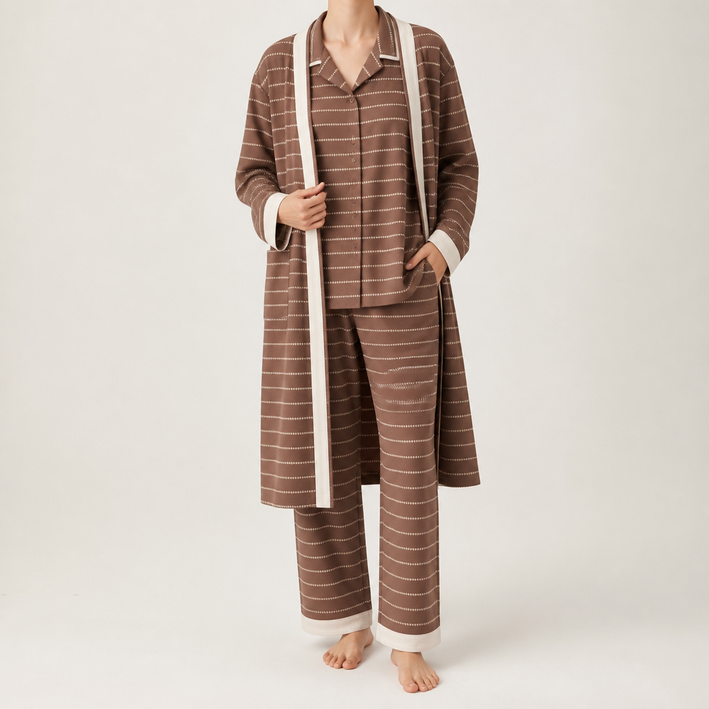 Beatrice | Womens Cotton Long Sleeve Pyjama Set, Chestnut Brown