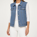 Genevieve | Womens Hooded Denim Gilet, Blue