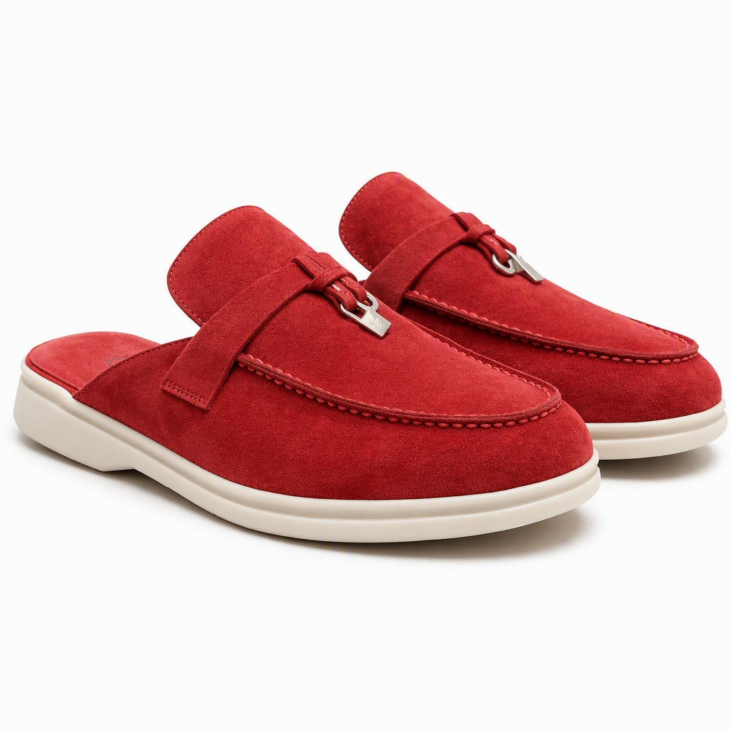 Sasha | Womens Leather Slip on Closed Toe Mules Sandals Red packshot
