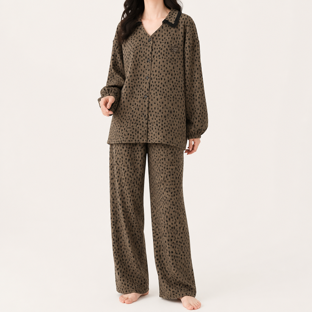Beatrice | Womens Cotton Long Sleeve Pyjama Set, Coffee Brown