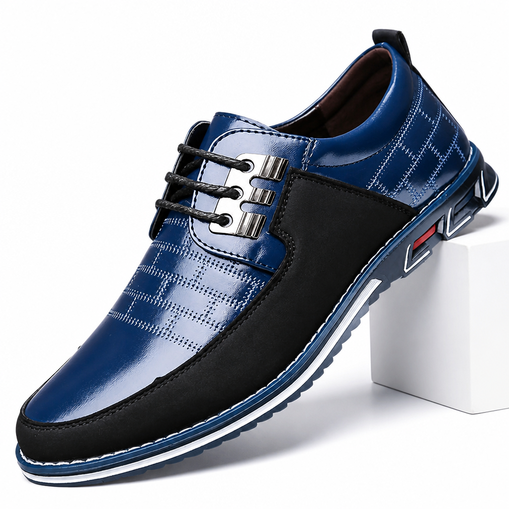 Dorian | Mens Leather Lace Up Breathable Casual Shoes Blue packshot