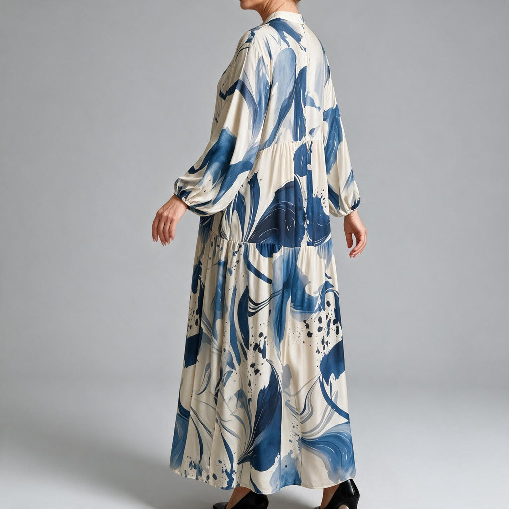 Ulric | Womens Dress Printed Long Sleeve V Neck Loose Maxi Dress