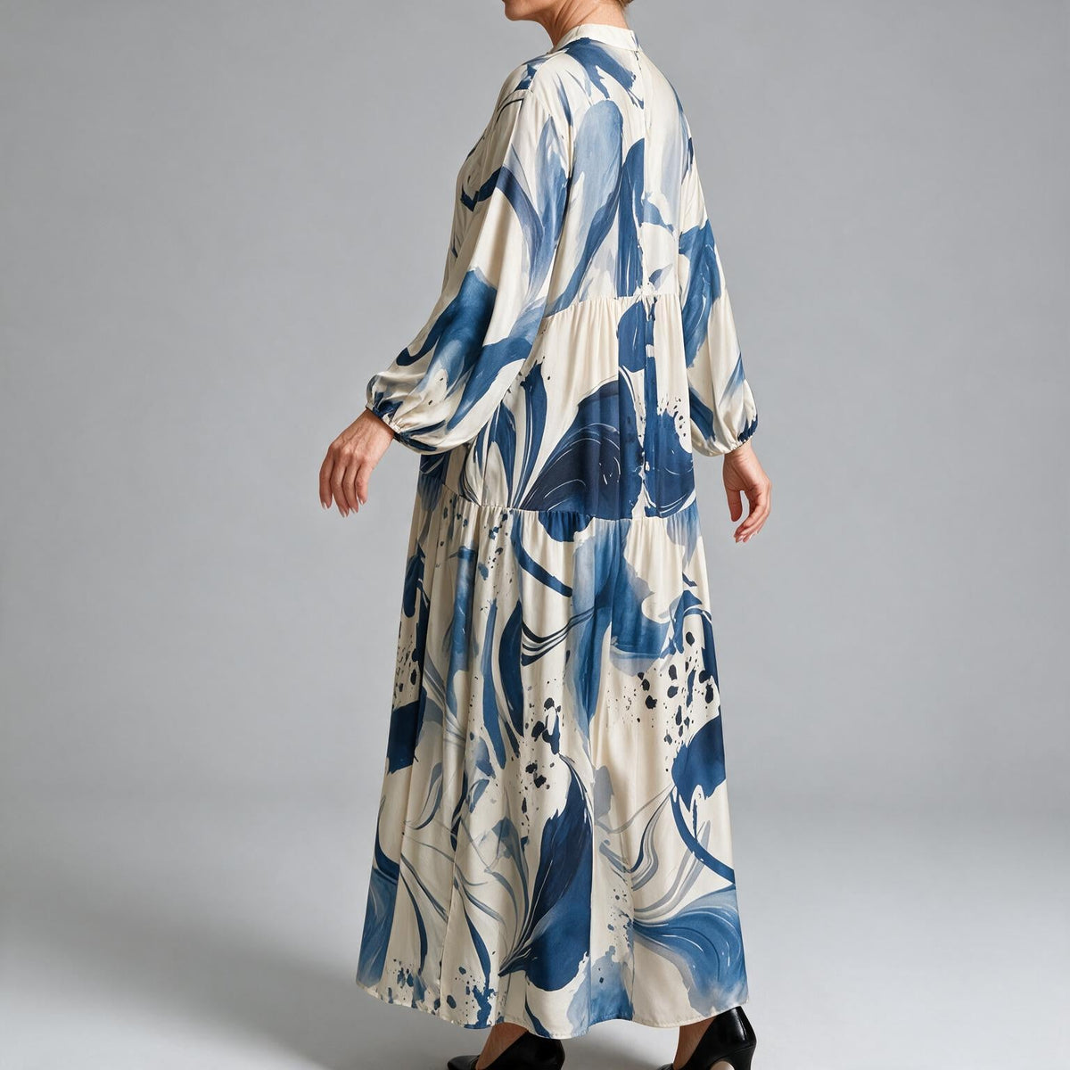 Ulric | Womens Dress Printed Long Sleeve V Neck Loose Maxi Dress