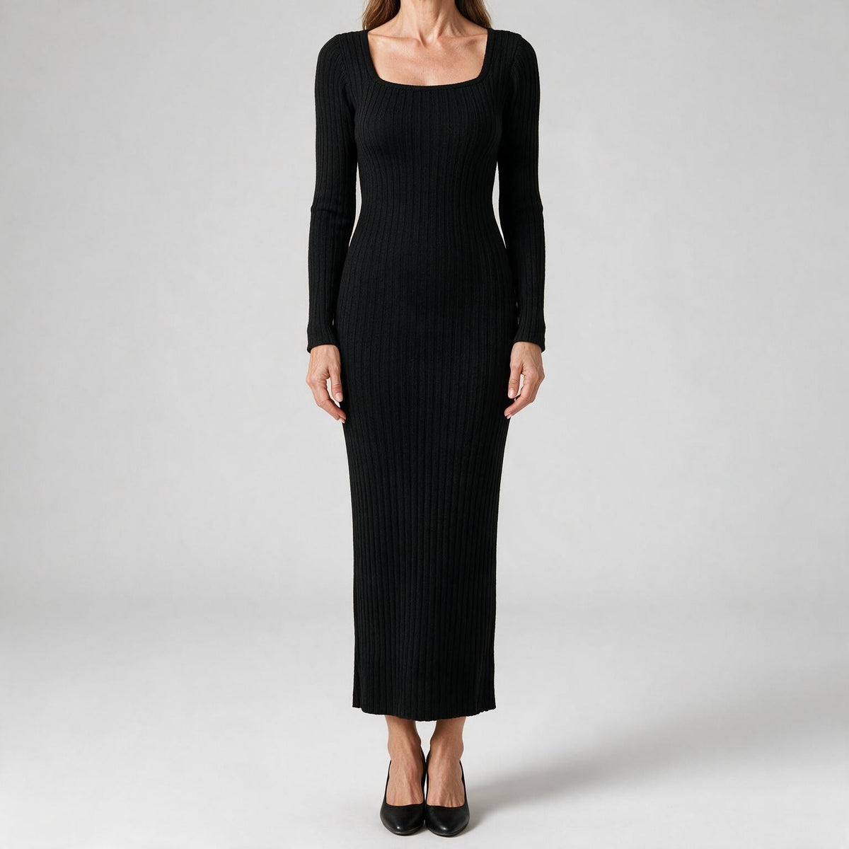 Aviana | Womens Jumper Dress Maternity Knit Long Sleeve Ribbed Dress Black