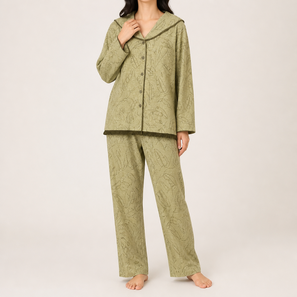 Beatrice | Womens Cotton Long Sleeve Pyjama Set, Sage Green