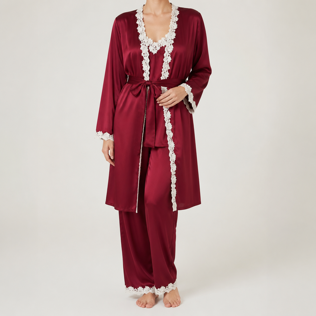 Delphine | Womens Cami Two Piece Pyjama Set, Wine Red