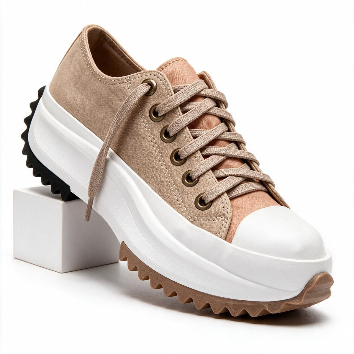 Bettina | Womens Canvas Flatform Thick Sole Black White Flat Shoes Khaki packshot