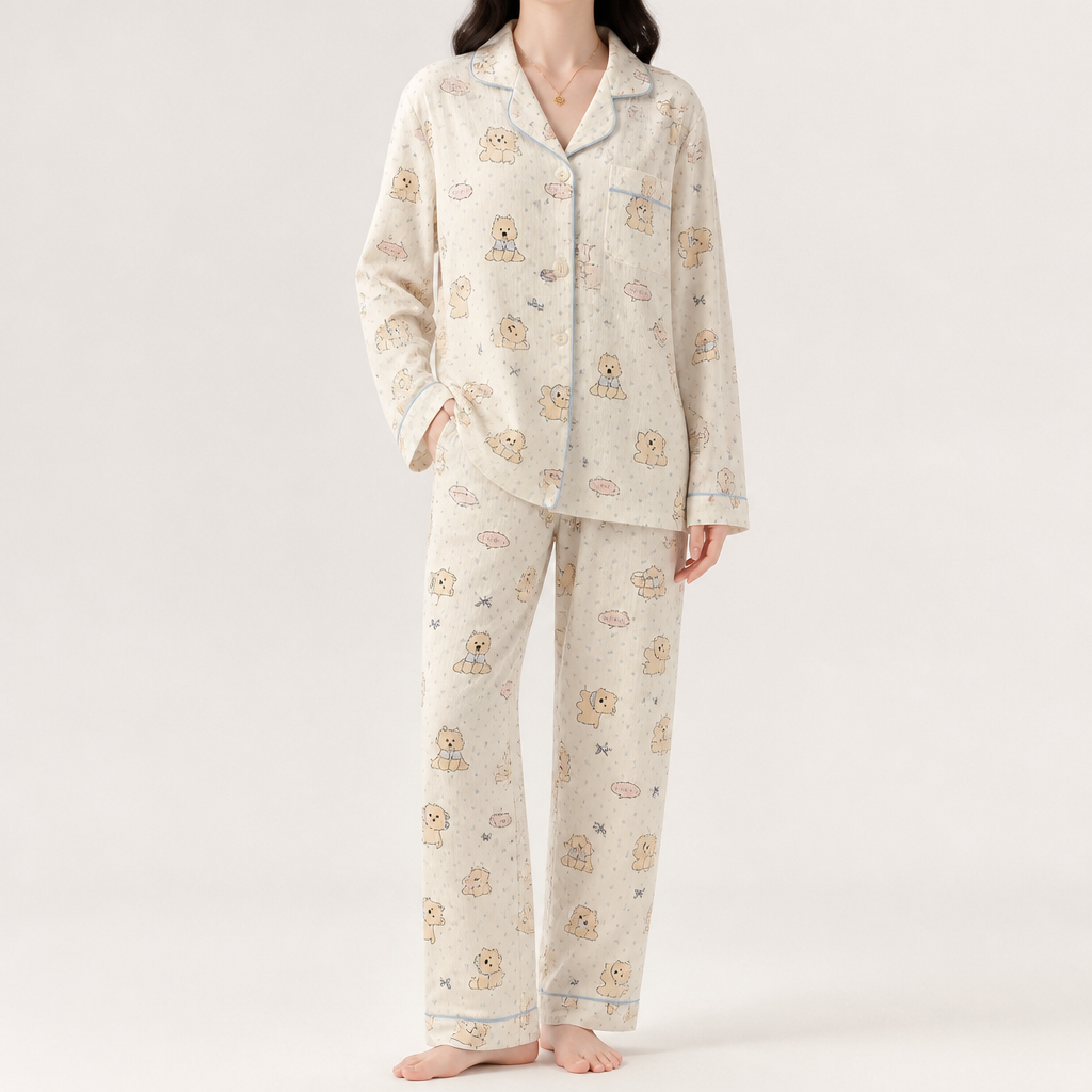 Beatrix | Womens Long Sleeve Cotton Pyjama Set Loungewear, Blue 9