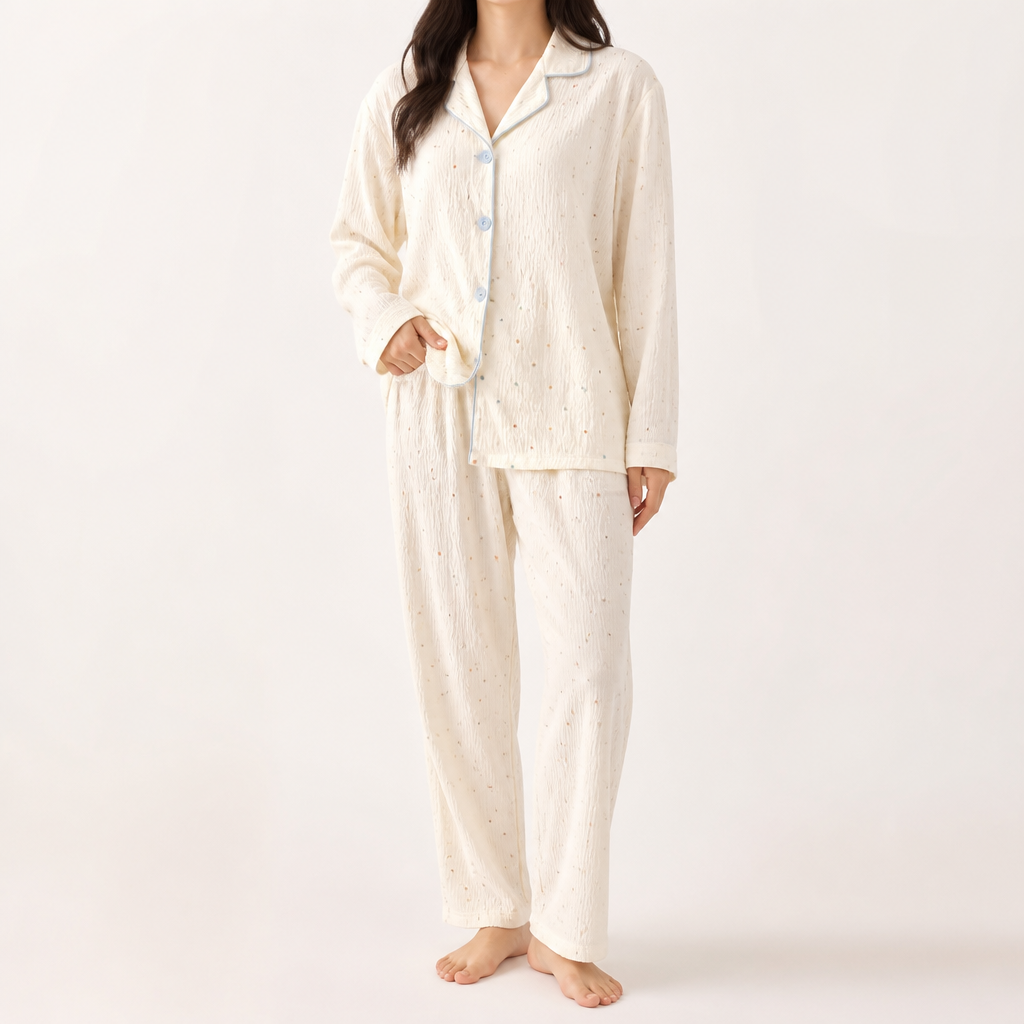 Beatrix | Womens Long Sleeve Cotton Pyjama Set Loungewear, White 5