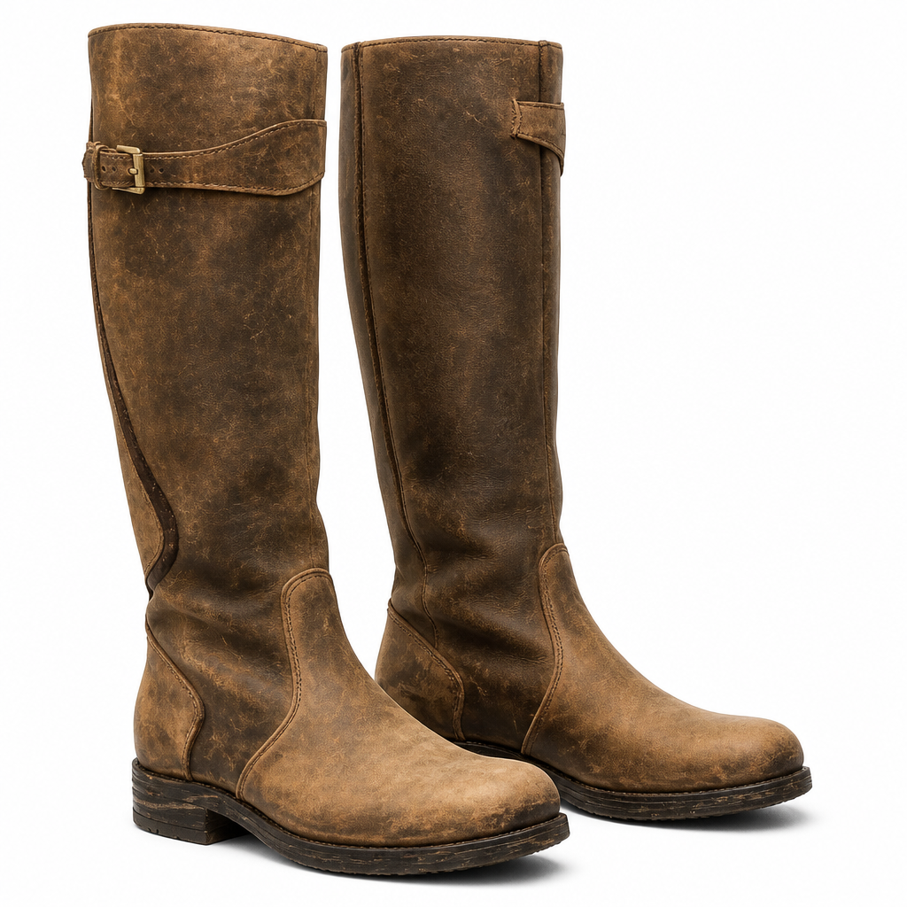 Amos | Womens Knee High Riding Buckle Equestrian Retro Boots Yellow packshot