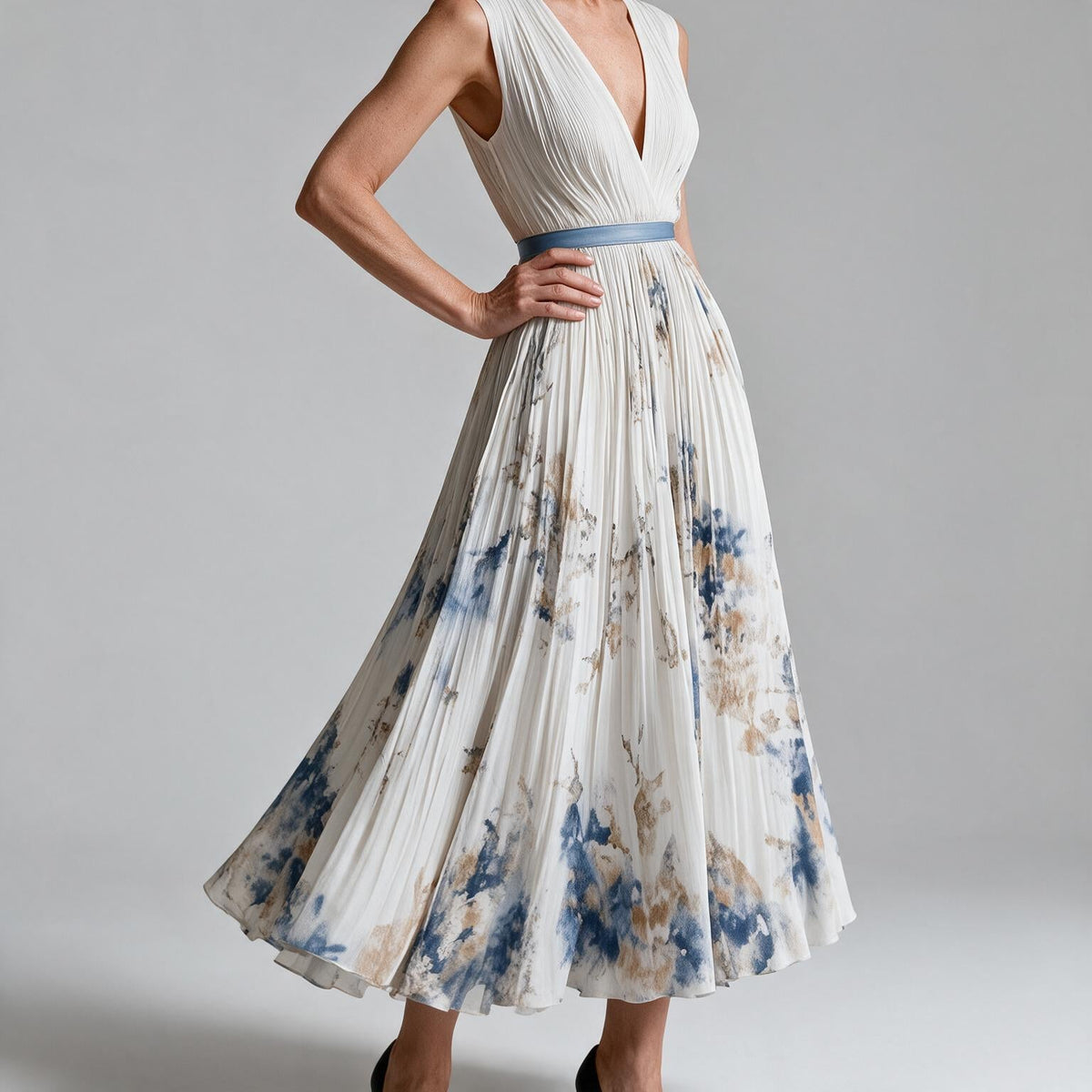 Seraphina | Womens Wedding Guest Maxi Summer Dresses Sleeveless Pleated Printed Dress