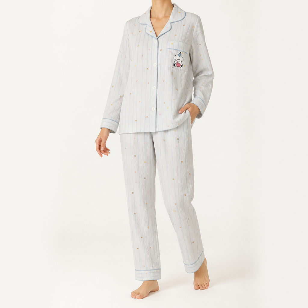 Beatrix | Womens Long Sleeve Cotton Pyjama Set Loungewear, Blue 3