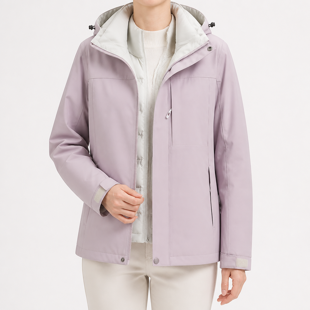 Imogen | Womens Waterproof Hooded 3-in-1 Jacket Fleece Lined, Mauve & White 2