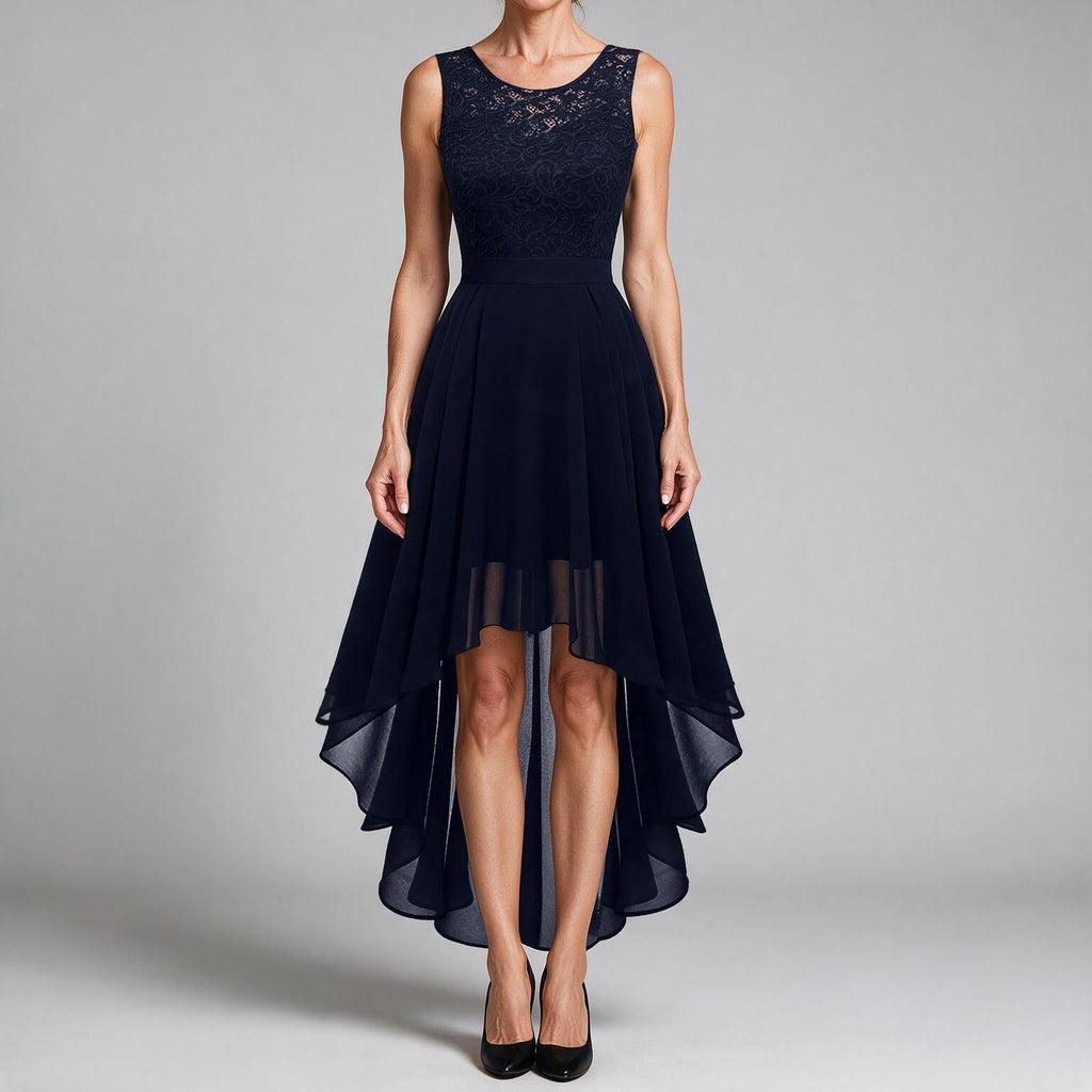 Eleanor | Womens Cocktail Lace Midi Wedding Guest Evening Formal Long Elegant Dresses Navy