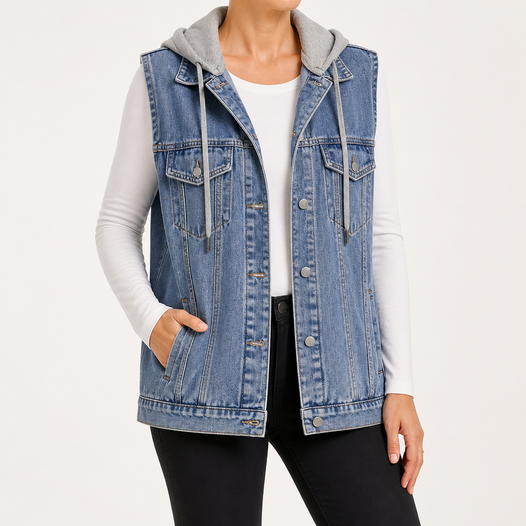 Cordelia | Womens Vintage Sleeveless Denim Gilet Waistcoat, Blue 2