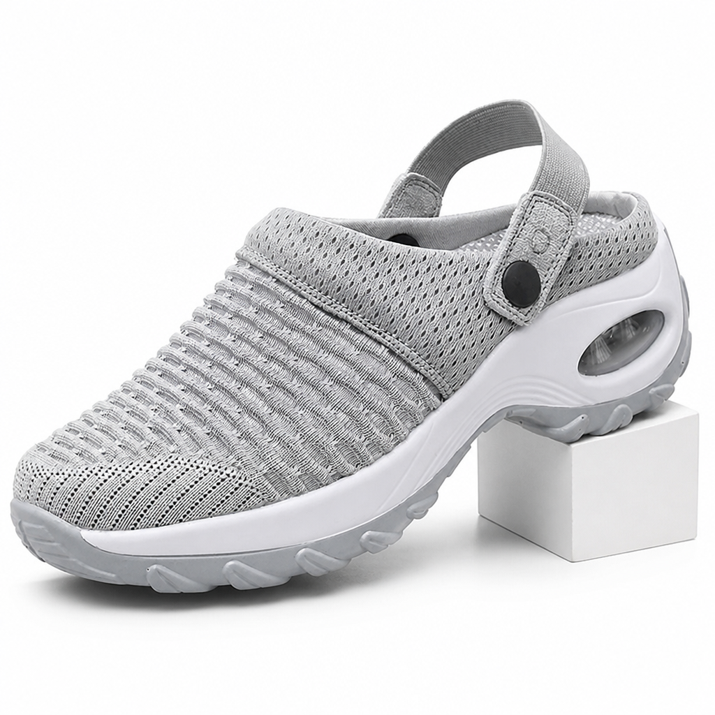 Juno | Womens Trainers Slip On Mesh Breathable Air Cushion Walking Shoes Grey packshot