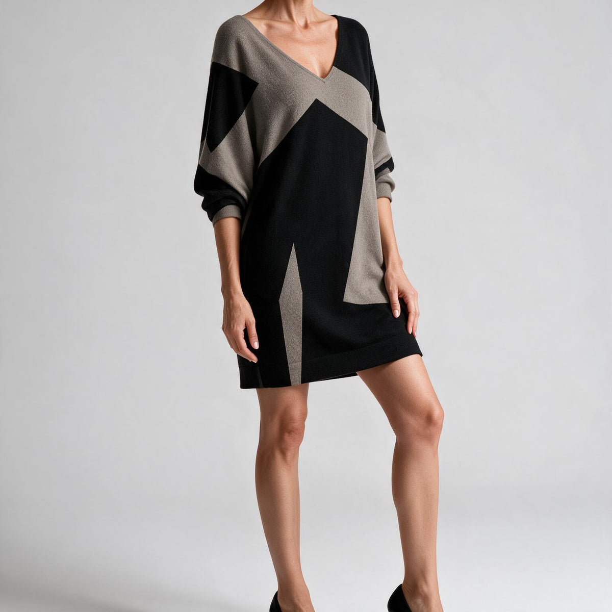 Rhian | Womens Wedding Guest V Neck Printed Long Sleeve Mini Dress