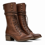 Isla | Womens Knee High Boots Lace Up Block Heel Boots Brown 2 packshot
