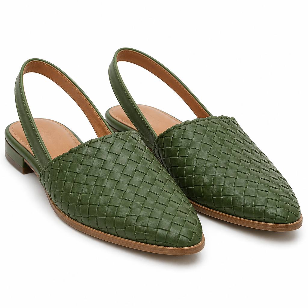 Marisol | Womens Pointed Toe Buckle Strap Flat Sandals Green packshot