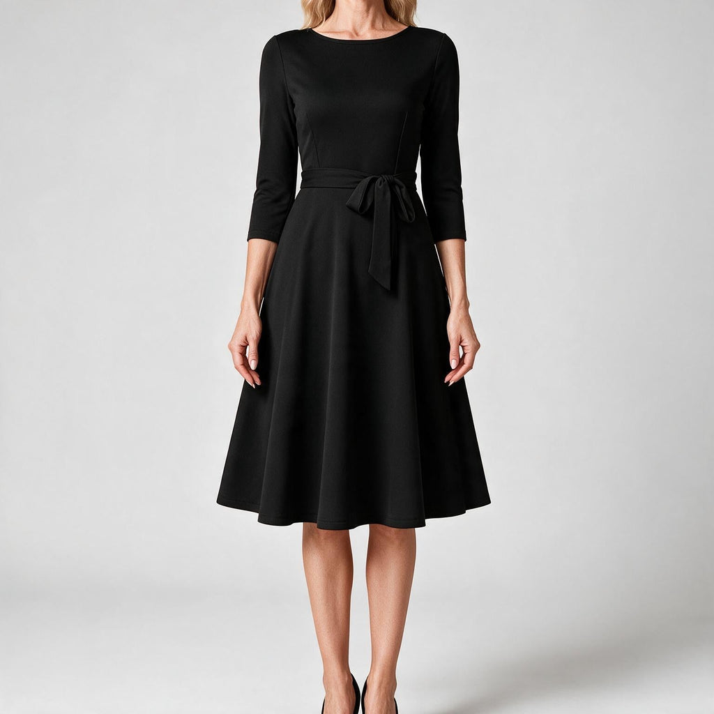 Celeste | Cocktail A Line Midi Wedding Guest Formal Dresses Black
