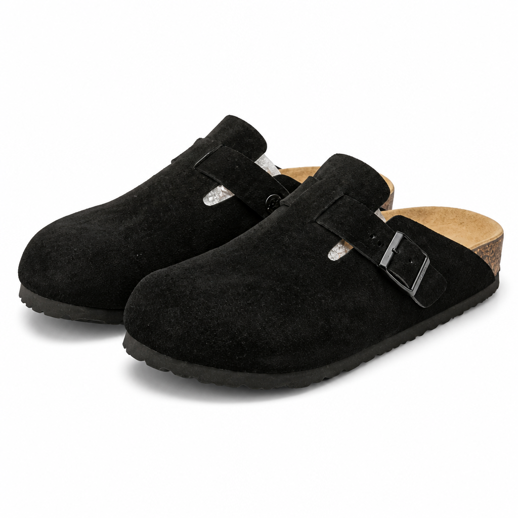 Foster | Leather Clogs Mules Closed Toe Platform Slippers Sandals Black packshot