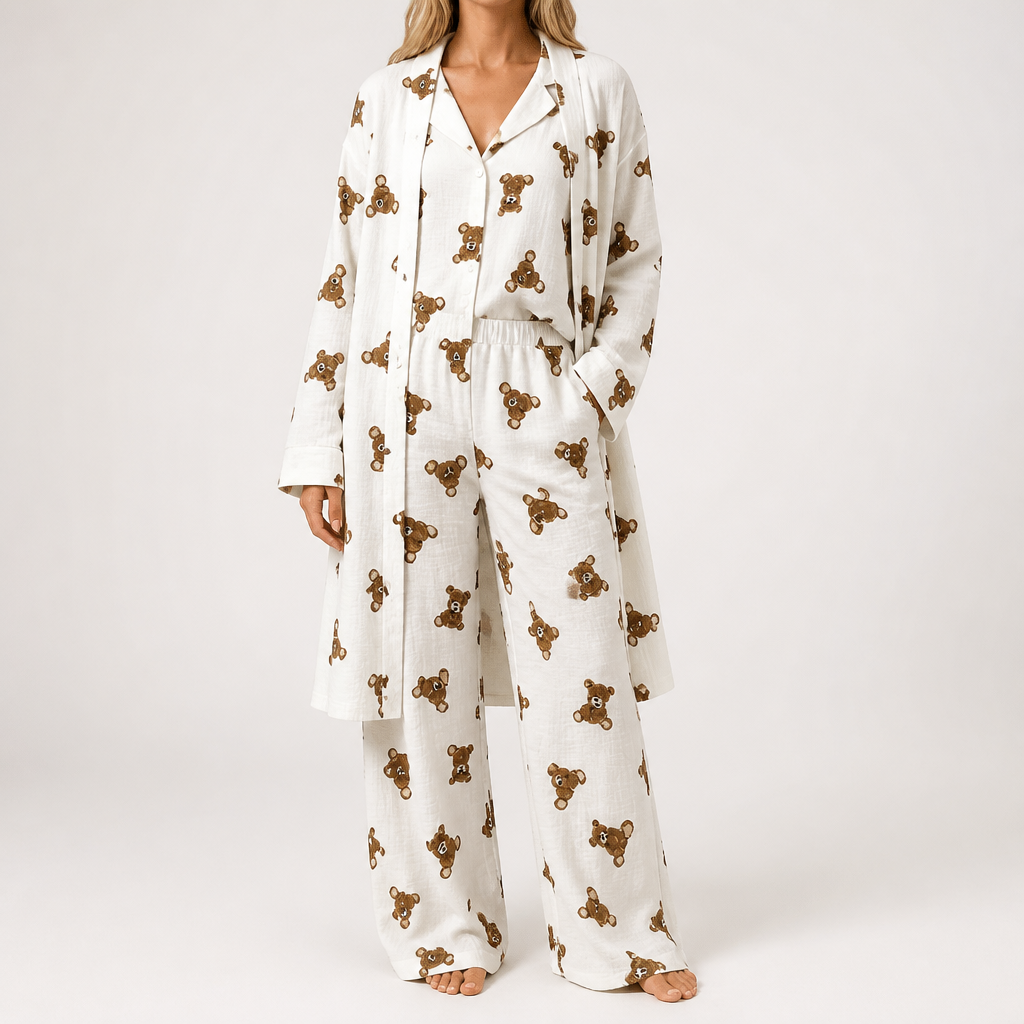 Delphine | Womens Cotton Pyjamas Heart Print Loungewear Set, White