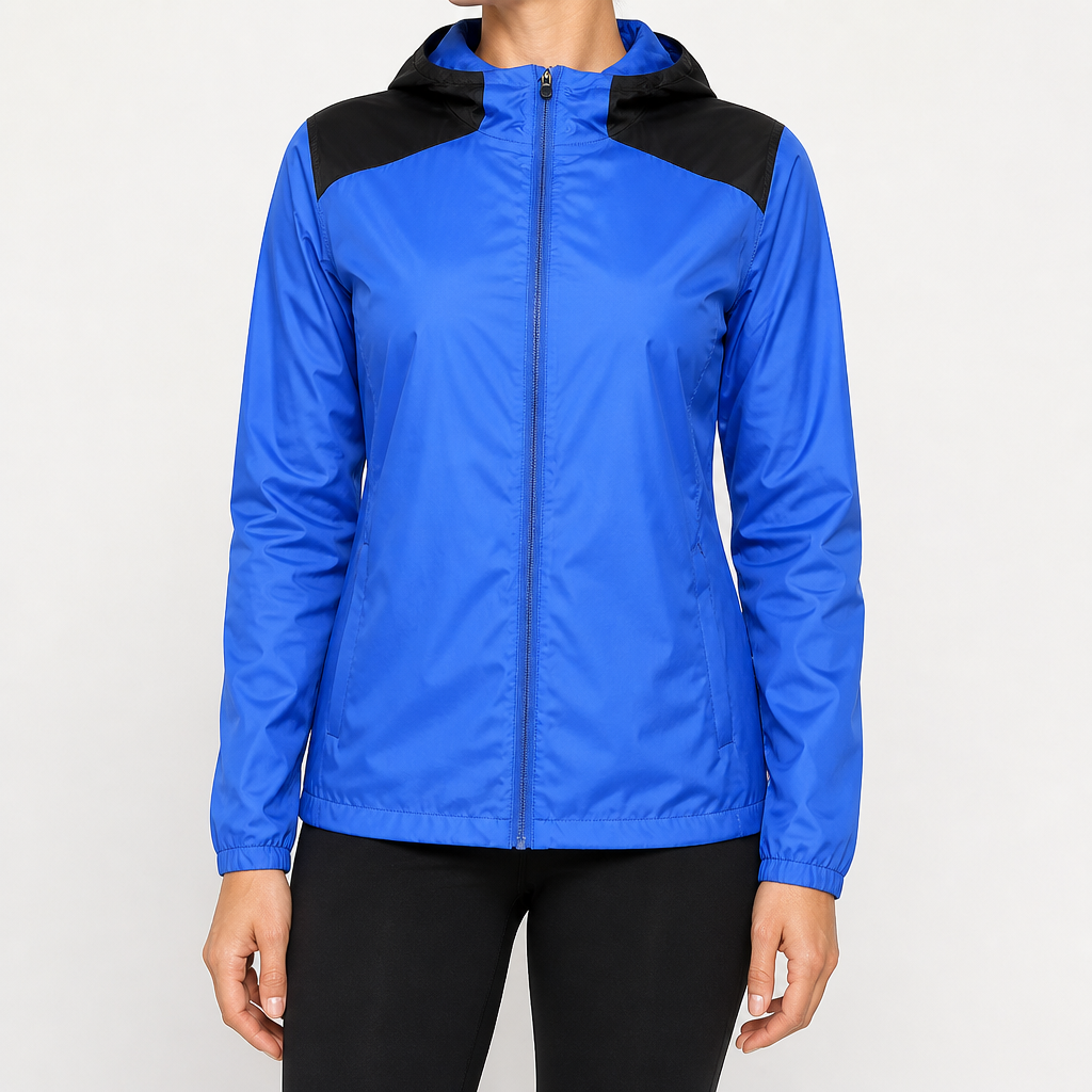 Freya | Womens Water Resistant Hooded Windbreaker Jacket, Bright Blue