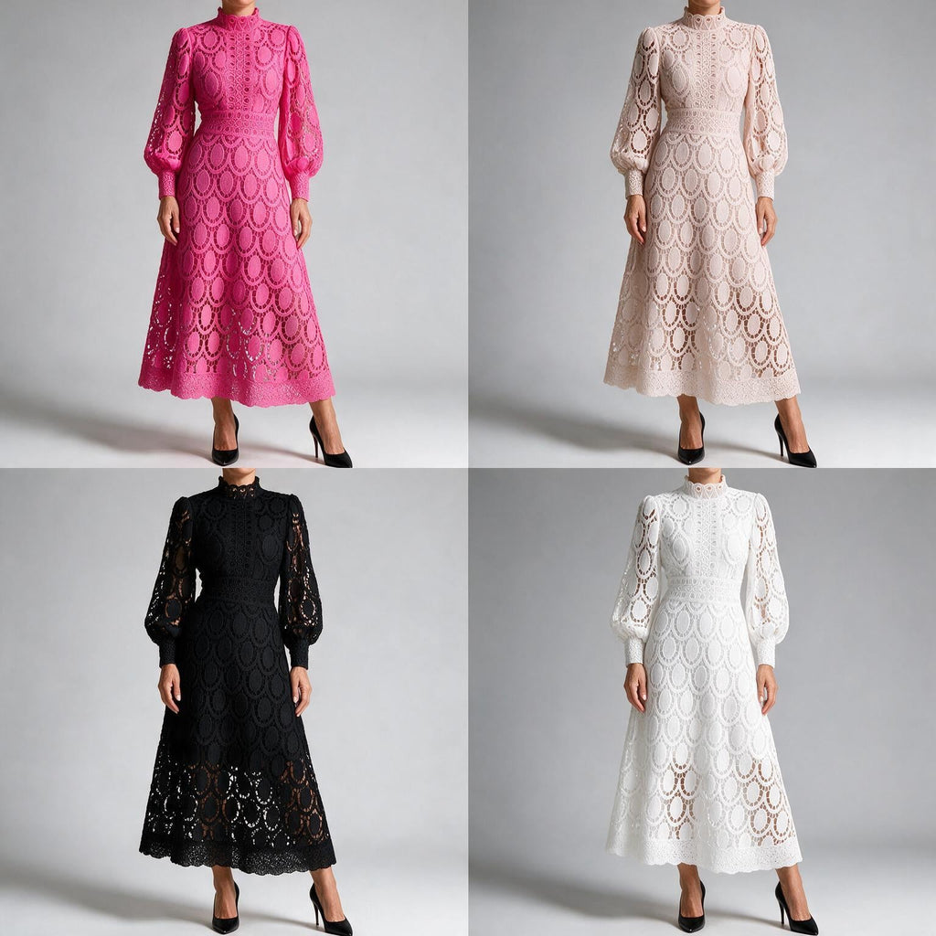 Genevieve | Womens Wedding Guest Lace A-Line Puff Sleeve Dresses