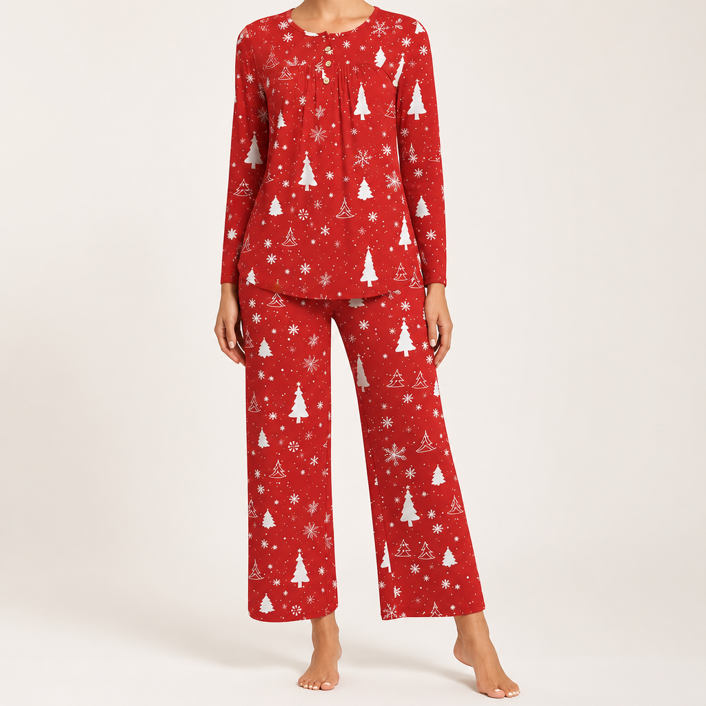 Harriet | Womens Long Sleeve Pyjama Set With Pockets Loungewear, Red 2