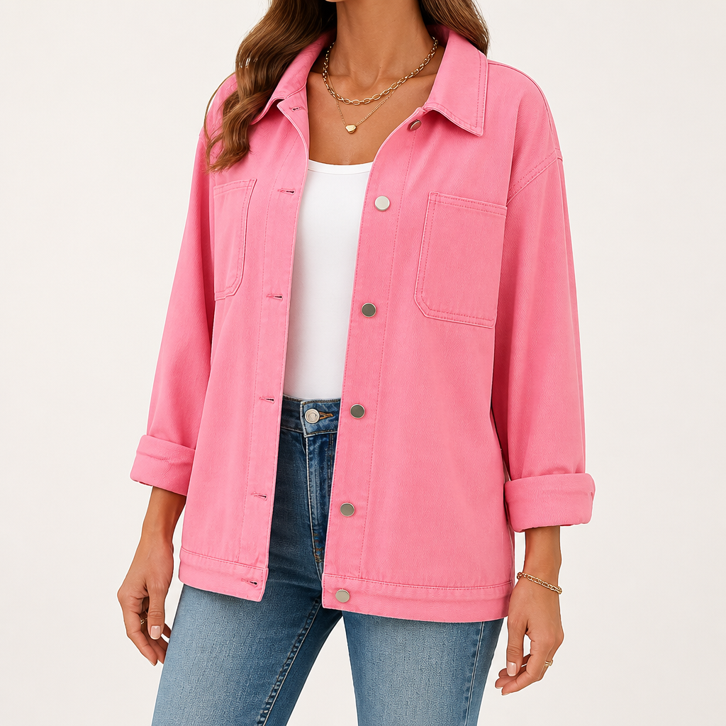 Cordelia | Womens Vintage Washed Denim Jacket, Pink