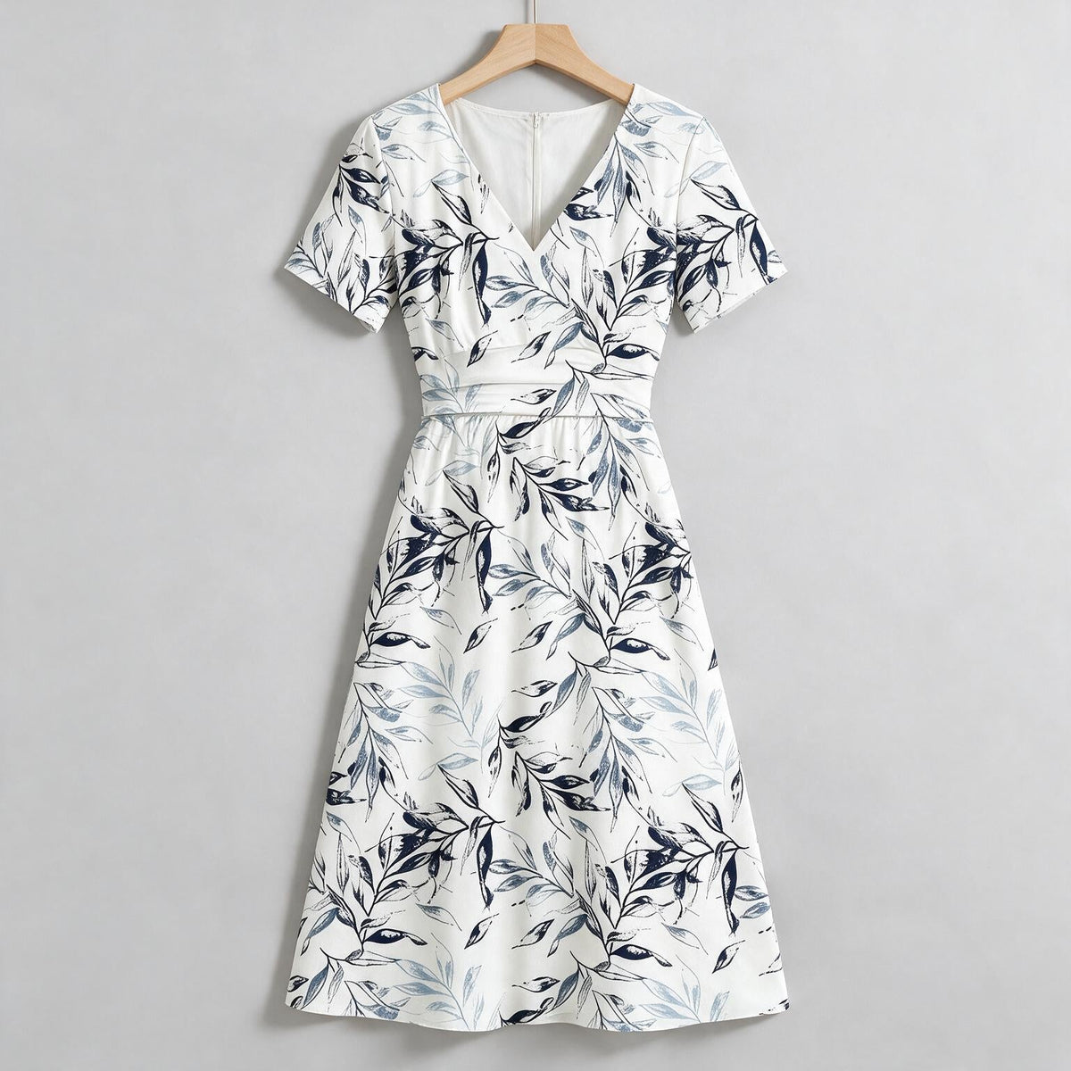 Liana | Womens Wedding Guest V Neck Printed A-Line Summer Dress on hanger