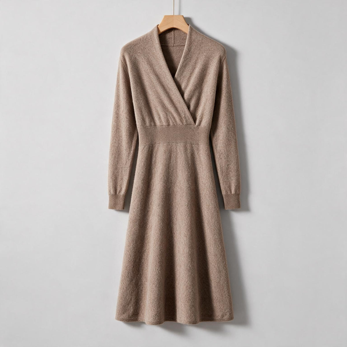 Genevieve | Womens Cashmere Knitted V Neck Midi Jumper Wedding Guest Dresses on hanger